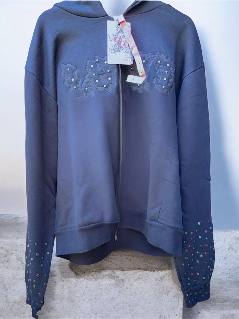 Lost Intricacy LOST Applique Rhinestone Zip-Up Hoodie - Washed Black Xl - Picture 2 of 16